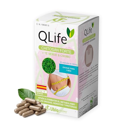 QLife Chitosán Extra Forte Quitosano con Té Verde Fucus Cromo – Suplemento Natural Quemagrasas Potente, Saciante de Apetito - Metabolismo Activo - Control de Peso, Adelgazar - Reducción Grasa Corporal