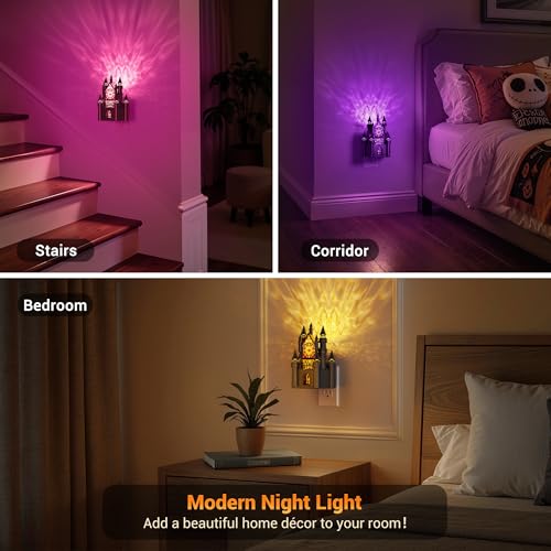 Image of JandCase Night Lights Plug into Wall, Castle & Church Decor Night Light | 2 Pack Diamond Lens, RGB & 3000K Change Nightlight, Dimmable Nightlights with Dusk to Dawn Sensor for Rooms Bathroom Hallway