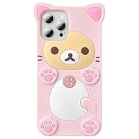 IAIYOXI 3D Cute Cartoon Bear Phone Case for iPhone 14 - Fashionable and Stylish - Funny Pink Bear Design - Soft TPU Protective Case - Kawaii Silicone Cover for Women, Girls, and Kids