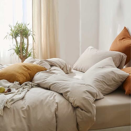 ETDIFFE Beige Bettbezug in voller Größe, weiches Bauernhaus-Bettwäsche-Set, 3-teilig mit Reißverschluss, 1 leichter Mikrofaser-Bettbezug 203,2 x 228,6 cm und 2 Kissenbezüge für Damen und Herren Cover