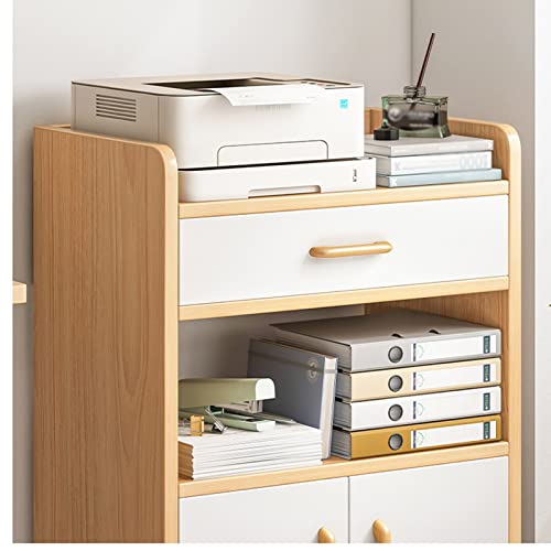 Printer Desktop Stand Deskside Print Stand Shelf Small Cabinet Locker Short Bookcase Locker with Door Floor to Ceiling Wall Movable Bookshelf with Wheels Mobile Printer Stand (Color : A) - Image 4