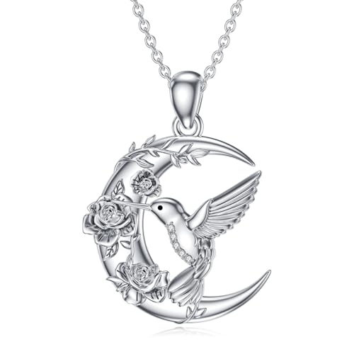 Diamond Hummingbird Necklace for Women 925 Sterling Silver Hummingbird Pendant Diamond Bird Necklace for Mother's Day Birthday Valentine's Day