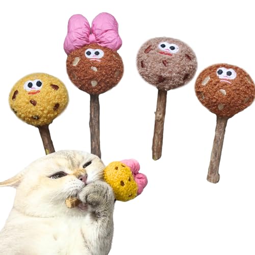 CECE PAW 4 Pack Catnip & Silvervine Lollipops, Cat Chew Toy for Kitten Teething, Interactive Cat Toy for Bored Indoor Cats, Cat Kicker Toy