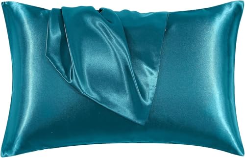 Image of Satin Pillow Covers Set of 2 - Soft & Smooth Pillowcases for Hair & Skin Care | Envelope Closure | Includes 3 Free Random Color Scrunchies | Frizz-Free Sleep Essentials (Violet)