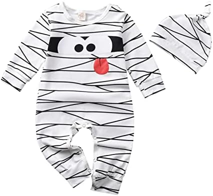 Misaky Toddler Kids Girls Boys Infant Halloween Prints Custome Party Romper Jumpsuit Hat Dinosaur Outfit 12 Months White