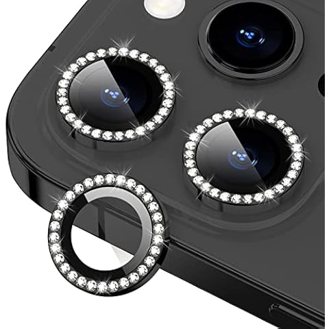 Xfilm for iPhone 14 Pro/iPhone 14 Pro Max Camera Lens Protector Bling, 9H Hardness Scratchproof Metal Individual Diamond Ring Protector, Stylish Accessories, Case Friendly (Black Diamond) Cover