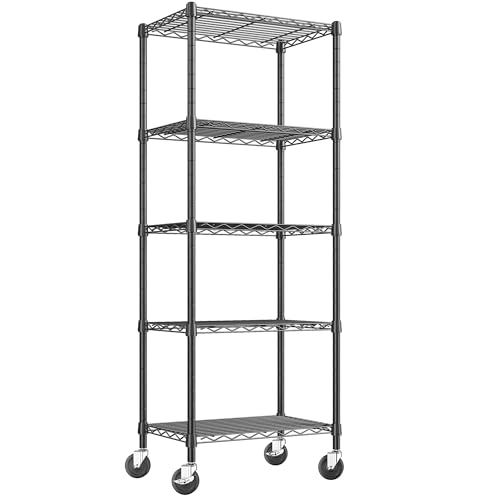 Klyvvo Metall Regal mit Rollen auf 5 Regalböden, Metallregal mit...
