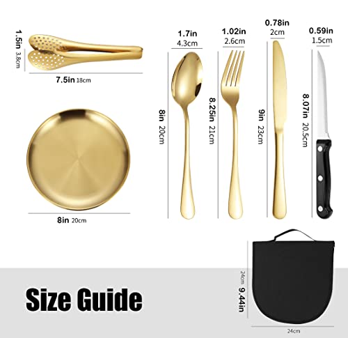 10Pcs Set Of Portable Knife, Fork, Spoon, Plate, Steak Clip Set, Camping Picnic, Two-Person Tableware Package, Outdoor Stainless Steel Tableware Set #TOP6