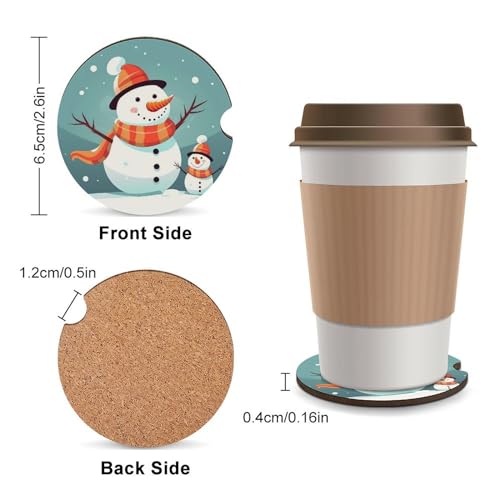 Portavasos de madera para coche con diseño navideño de muñeco de nieve miniatura 2