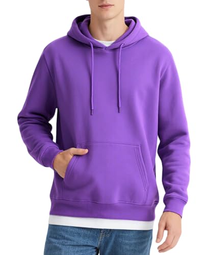 Mlgaril Men's Purple Hoodies Pullover Hooded Sweatshirt Midweight Athletic Hoodie for Men Long Sleeve Fleece Sweat Shirt with Pocket,3XL