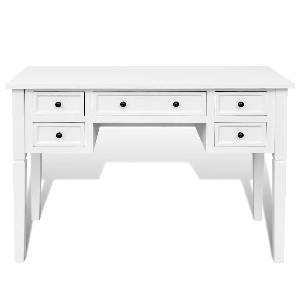Escritorio blanco con 5 cajones, MDF y madera de pino, 109,5 x 45 x 77,5 cm