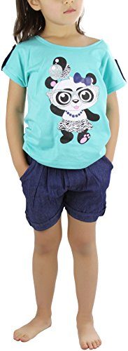 Image of ToBeInStyle Girl's Two Piece Summer Set Cute Tee Top and Matching Shorts Adorable Outfit