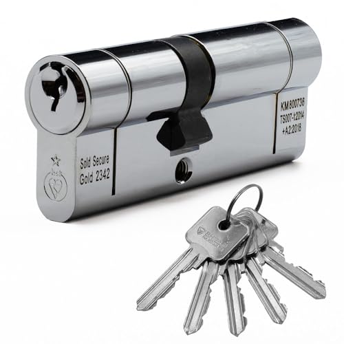 Euro Cylinder Door Lock Chrome - BSI TS007 Sold Secure Gold Anti-Snap - Includes 5 Keys 45/55