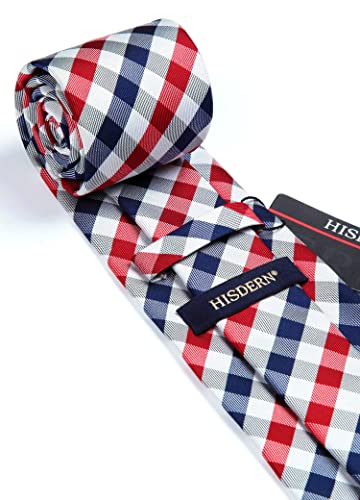 Image of HISDERN Ties for Men Formal Business Plaid Checked Mens Ties and Pocket Square Set Classic Wedding Necktie Handkerchief