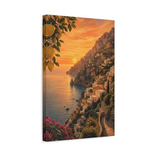 Toile paysage méditerranéen au-dessus du canapé pour un salon lumineux