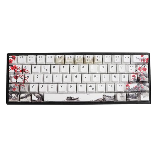JSJT Tastenkappen 60% 80 Tasten Pflaumenblüten-Tastenkappe PBT Kirschprofil Deutsches Tastenkappen für 61/64/68 ANSI/ISO-Layout Cherry MX Switches mechanische Tastaturen