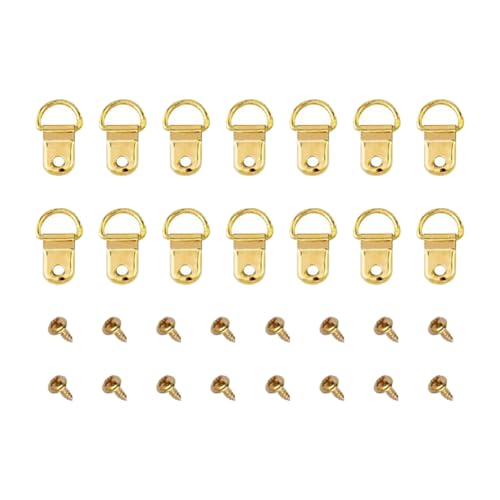 Image of 60 Pcs D Ring Picture Hangers with Screws Picture Hanging D Rings Photo Frame Hooks Clock Hangers Picture Hang Solutions Golden