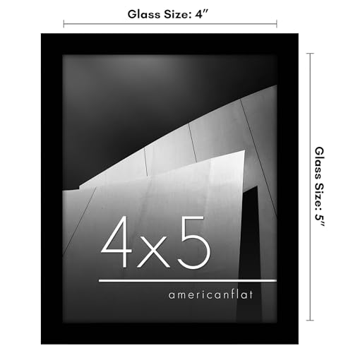Americanflat 4x5 Picture Frame with Shatter-Resistant Glass - Streamline Collection - Thin Border Photo Frame for Tabletop and Wall Display - Hanging Hardware and Easel Stand Included - Black