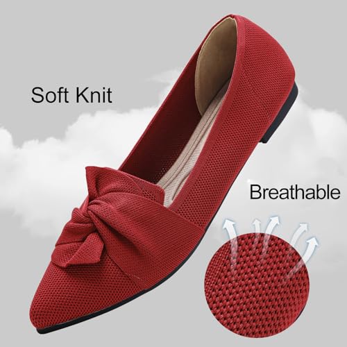 Image of HIULYCENCE Flats for Womens Pointed Toe Ballet Flats with Bow Comfortable Knit Dressy Flats