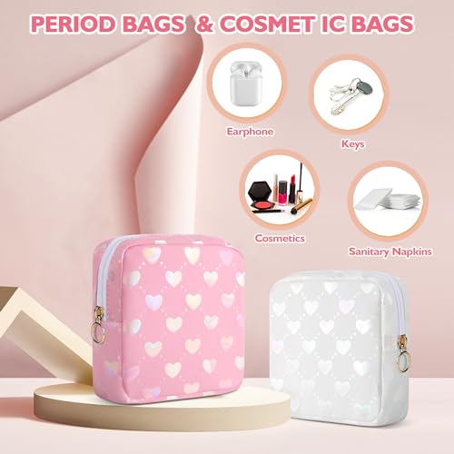 Image of Likesing Period Bag Pouch, Leather Sanitary Napkin Storage Bag for Girls Womens, Portable Sanitary Napkin Period Pad Pouch Bag for Purse, Small Make Up Bags(Pink LOVE)