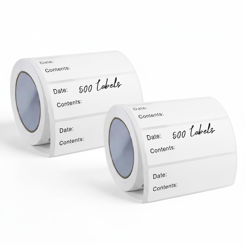 Freezer Labels with Date &amp; Contents, 1000 Count, 2 Rolls, 1 x 3 in