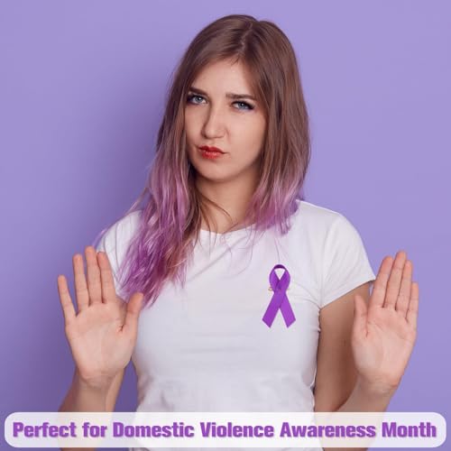 Image of Halatool 100 Pcs Purple Ribbons Pins for Domestic Violence Awareness | Soft, Smooth Satin, Overdose, Pancreatic Cancer, Epilepsy, Alzheimer Awareness, Society Events, Funeral Memorial