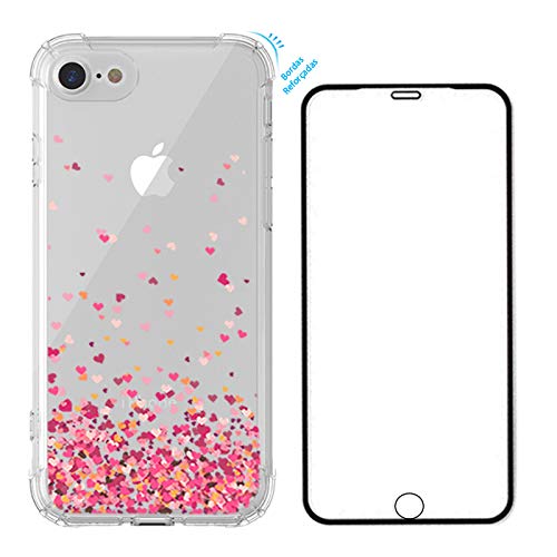 Capa Corações Bordas Reforçadas iPhone SE 2020 + Película Vidro 3D + Kit Aplicação
