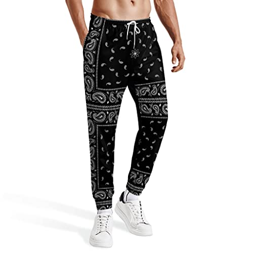 Kybate Bandana Sweatpants For Men, Breathable Black Jogger Pants Stretch Athletic Pants With Elastic Waist, Xl #TOP2