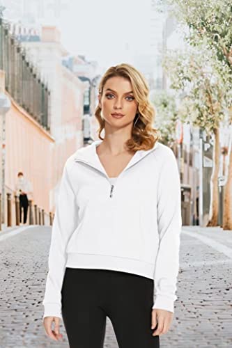 Magcomsen Women Cropped Half Zip Hoodie Fleece Lined Collar Pullover Sweater Spring Casual Leisure Hoodies Outfit Fleece Lined Tops Light Purple L #TOP3