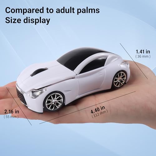 elec Space Wireless Mouse, Cool Car-Shape Wireless Mouse with LED Headlights, 2.4G Unique Car Mouse for Kids with USB Receiver, 1600 DPI Cute Gaming Mouse for Laptop PC Computer-White by elec Space - Image 6