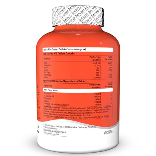 Image of NATURYZ Nitric Pump 2500 Mg Extra Strength L-Arginine | L Citrulline | Caffeine | Boosts Stamina | Energy | Increases Blood Flow | Improves Performance | Ideal Pre-workout Supplement for Men & Women- 50 Tablets