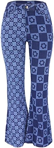 PAODIKUAI Women Patchwork Jeans Bell Bottom Raw Hem Denim Pants Slim Bootcut Jean (Large, S2-Blue)