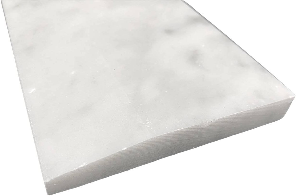 Tenedos Italian Carrara White Bianco Greyish Marble One High Beveled Single Hollywood Doorway Floor Transition Threshold Tile (Marble Saddle) -Polished (6" x 36")