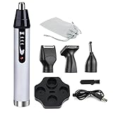 Nose Hair Trimmer for Men Women,Denkonni 4 in 1 Aluminium Alloy Rechargeable Nose Ear Hair Trimmer with Base,Water Resistant Facial Hair Trimmer