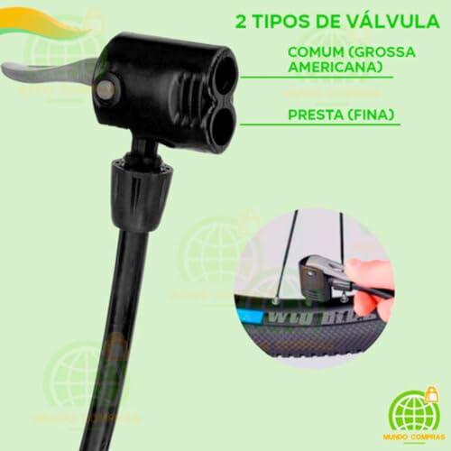 Bomba De Ar Espotiva Para Pneu De Bike Bicicleta Compacta Manual Bico Duplo para Esporte Basquete Fu