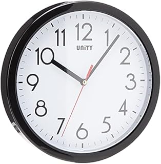 Unity Hastings 22cm 8.6-Inch Silent Sweep Modern Wall Clock in Black, 22 x 22 x 5 cm