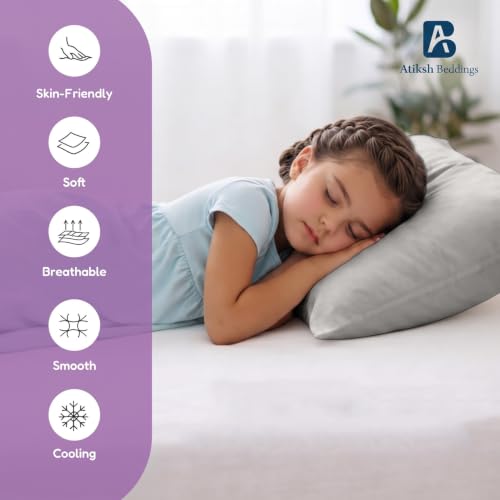 Image of Atiksh Beddings 12x16 Toddler Travel Pillow Cases, Pack of 2, 100% Egyptian Cotton, 600 Thread Count, Zipper Closure, Small Pillowcase for Kids, Daycare, Preschool & Travel, Light Grey