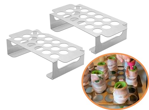 BTCDR 2 Pack Jalapeno Grill Rack with Handle Barbecue Jalapeno Popper Holder 36 Holes Stainless Steel Drumstick Chicken Wings Roaster for BBQ Smoker and Oven