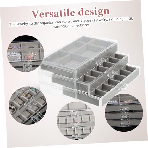 Porte-bijoux COLLBATH compact en plastique gris avec tiroir amovible