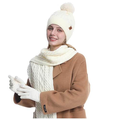 Bonnet écharpe moufle femme ensemble hiver chaud avec doublure cache-cou