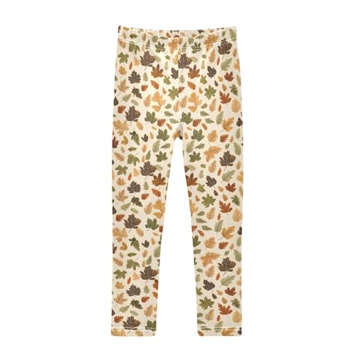 senya Girls Printed Leggings Yoga Pants Retro Maple Leaf Pattern for Kids in 4t to 10 Years, 4T