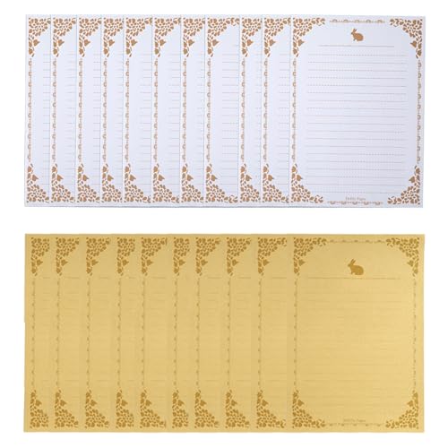 Kisstta 20 Stück Briefpapier A5, Altmodisches Briefpapier, Vintage Briefpapier Mit Hasenmotiv in Holzfarbe Und Weiß, Ideal Für Vintage-Einladungen Und Briefe