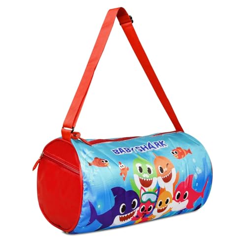 Image of Stylbase Kids Duffle Travel Bag | Durable Lightweight Polyester Sports & Gym Kids Luggage Carry Bag for Boys & Girls | Travelling Bag for Swimming, Dance, School & Weekend Trips (Baby Shark, 18)