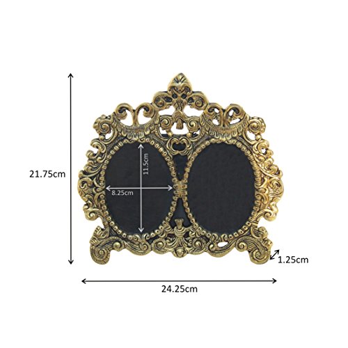 Image of Handicrafts Paradise Double Photo Frame Antique Gold Finish Twin Oval Picture Frame with Vintage Baroque Scrollwork Design for Home Decor & Gifts - 8.5 Inch