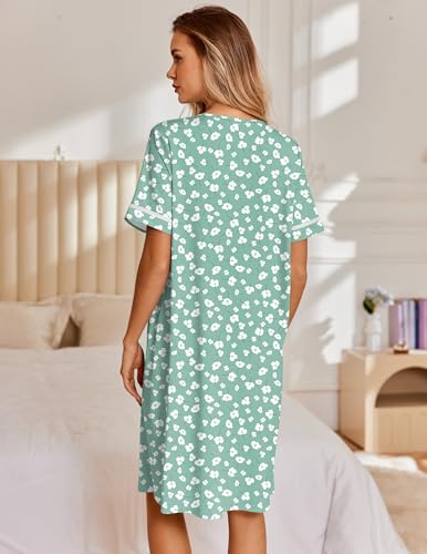 Image of Ekouaer Nightgowns for Women House Dress with Pockets Snap Front House Coat Short Sleeve Duster Moo Moos Sleepwear S-3XL
