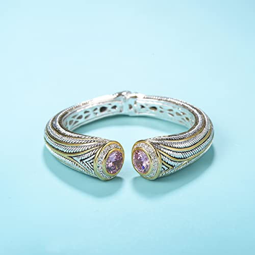 UNY JEWEL Jewelry Multi Strand Twisted Wire Cable Inlay 12mm CZ Vintage Antique Two Tone Elegant Designer Inspired Unique Spring Open Cuff Bangle2