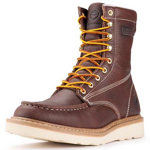 SUREWAY 8in Wedge Moc Toe Work Boots for Men - Soft Toe,Premium Full-Grain Leather,Safety Work Boots/Shoes,Comfort Insole,Oil/Slip Resistant,GoodyearWelt,EH Rated Industrial Construction