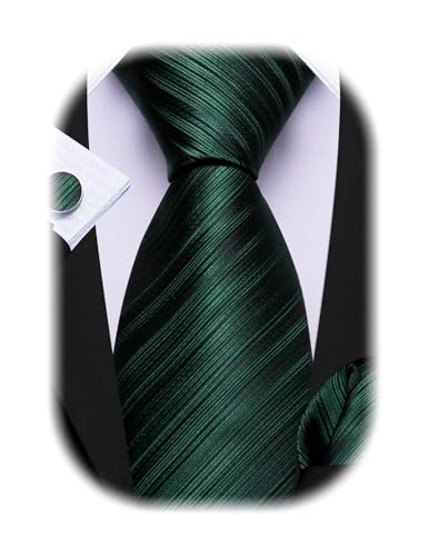 Image of Barry.Wang Tie Sets for Men Silk Stripe Necktie Woven Checkered Handkerchief Cufflinks Formal Business Wedding