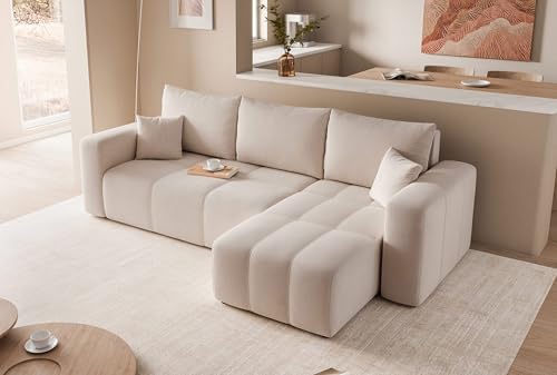GREKPOL Sofa mit Schlaffunktion 145x248 - Creme Ecksofa mit Schlaffunktion und Bettkasten - Sofa 3 Sitzer - Schlafsofa - Couch - Schlafsofa mit Bettkasten – Bild 6