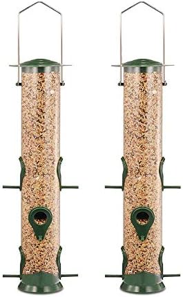 Ointo Garden Tube Bird Feeder with 6 Feeding Ports, Premium Hard Plastic Outdoor Birdfeeder with Steel Hanger(Pack of 2)